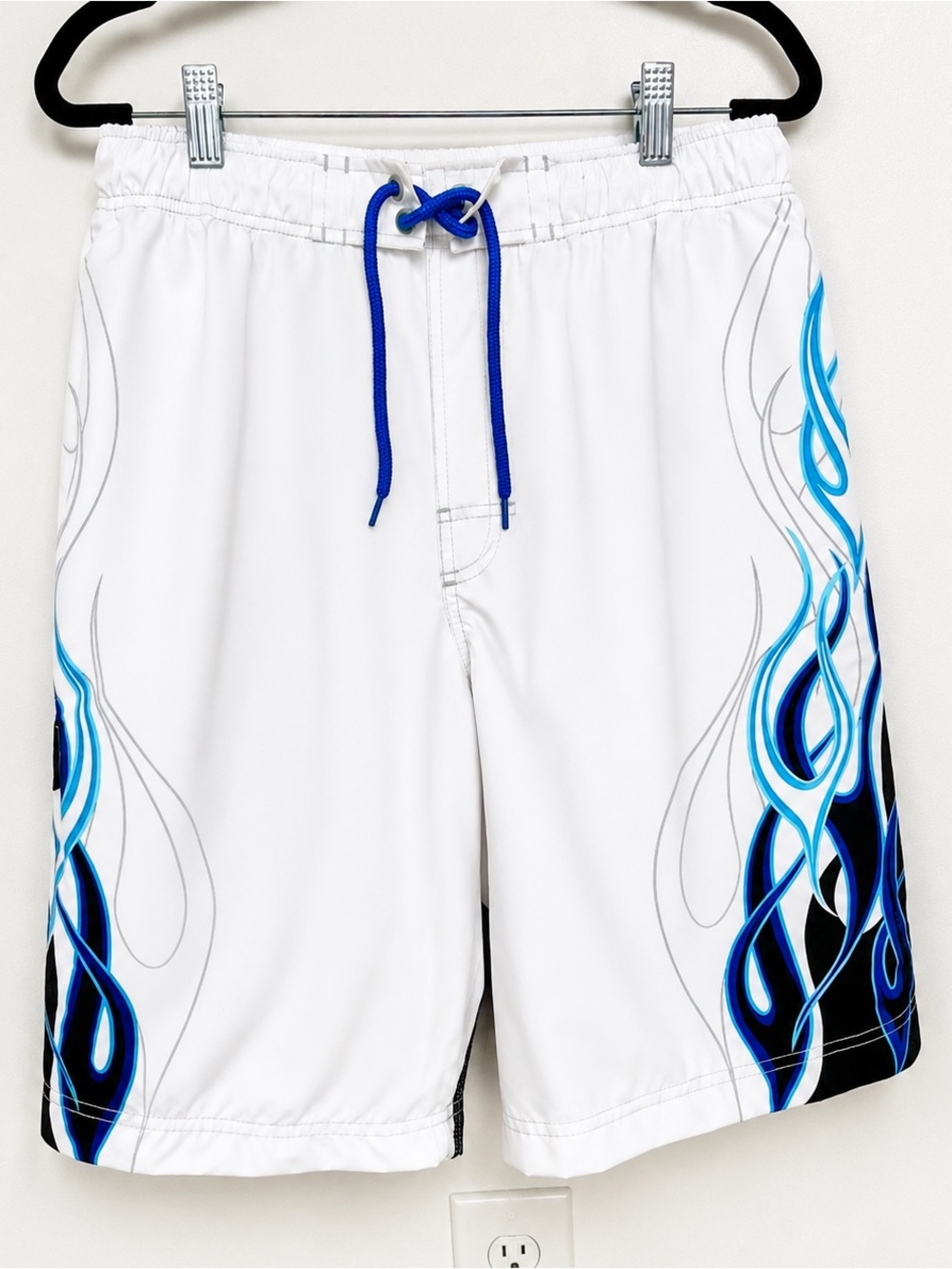 Islander Men's White/Blue Flame Swim Trunks Shorts
